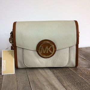 Cream & Brown MICHAEL by Michael Kors Crossbody Purse w/ gold Accents